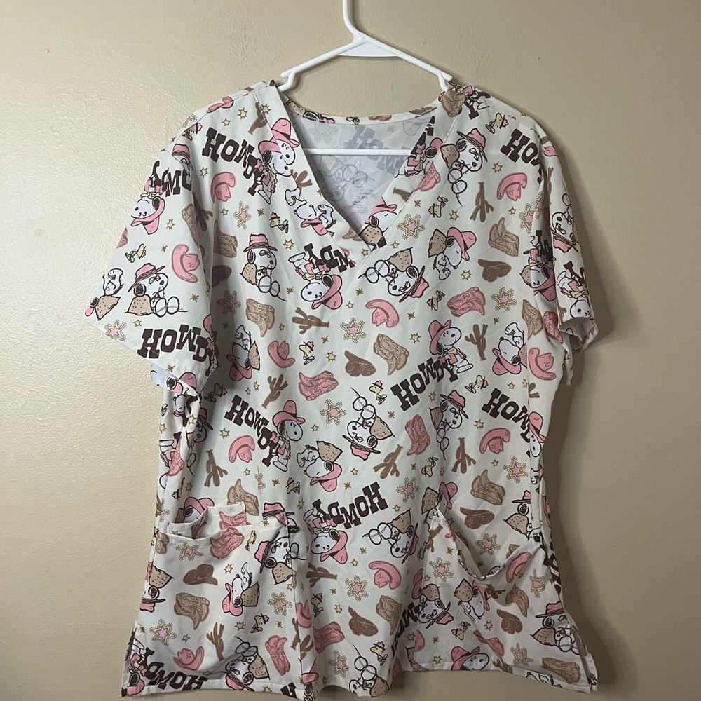 Cartoon Print Scrub Top